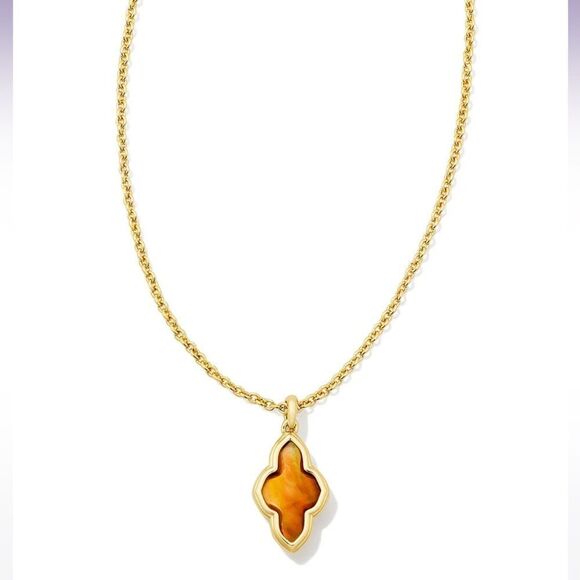 ABBIE SHORT PENDANT NECKLACE - GOLD MARBLED AMBER ILLUSION New with dust bag - Picture 1 of 7